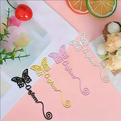 Custom Butterfly Metal Bookmark with Name, Hollow Cutout Spiral Tail Book Marker, Reading Accessory, Birthday Gift for Book Lovers/Women/Students