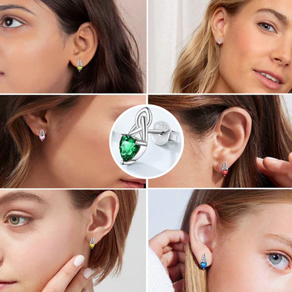 Vintage Celtic Knot Stud Earrings Sterling Silver with Heart Shape Birthstone, Custom Claddagh Earrings for Women Girls, Irish Jewelry Gifts