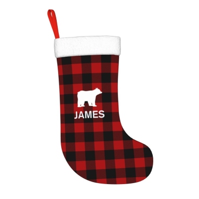 Nom personnalisé Buffalo Check Bas, sacs cadeaux de Noël personnalisés, ornement de Noël, décoration intérieure, cadeaux de Noël pour la famille/amis/enfants