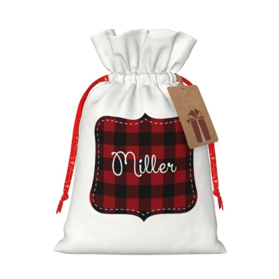 Sac cadeau personnalisé Buffalo Check, sac cadeau de Noël personnalisé, sac de rangement de bonbons et biscuits, décoration de Noël, cadeau de Noël pour enfants/famille
