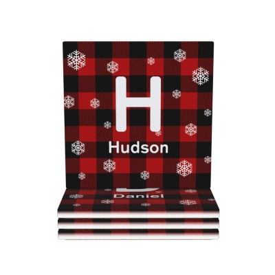 (Set of 4pcs)Custom Name Buffalo Check Coasters, Monogrammed Coasters, Christmas Accessory, Home Decoration, Housewarming Gift, Gift for Family/Friend