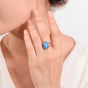 Blue Opal Ring Silver-Plated Copper