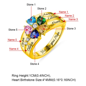 Personalized Heart Birthstone Ring With Engraving In Gold