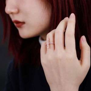 Engraved Bar Ring with Birthstone in Rose Gold