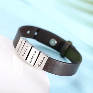 Bracelet en cuir avec nom personnalisé pour la famille