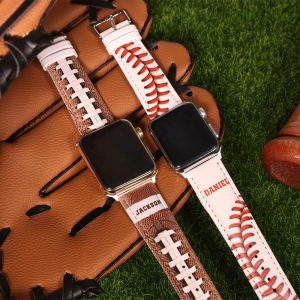 Personalized Baseball Leather Watch Band for Apple Watch