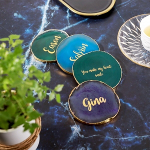 Bord doré Agate/Cristal Coaster Ensemble de 2