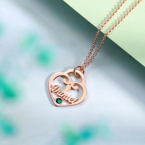 Personalized Heart Lock Birthstone Name Necklace