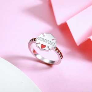 Personalized Firefighter Badge Name Ring