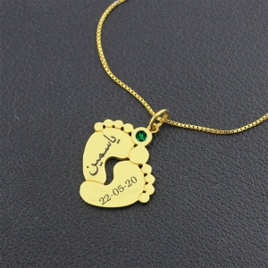 Personalized Baby Feet Birthstone Necklace