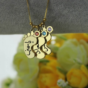 Personalized Mother's Birthstone Necklace with 3 Baby Feet