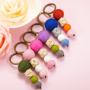 Personalized Colorful Felt Ball Keychain