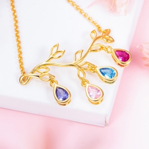 Bracelet de pierre de naissance de branche d'arbre généalogique personnalisé