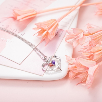 Forever Together Birthstone Name Heart Necklace