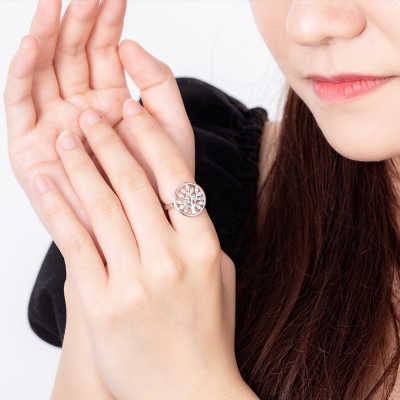 Personalized Family Tree Birthstone Ring in Silver