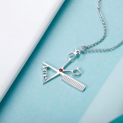 Custom Hairdresser Birthstone Name Necklace