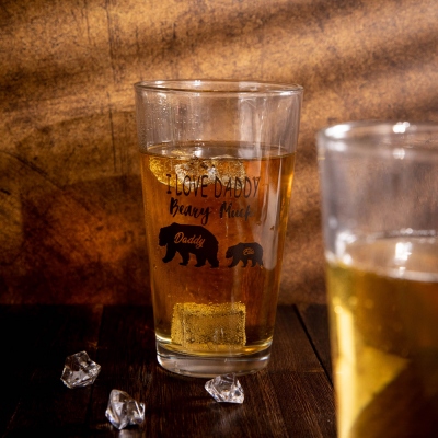 Personalized Papa Bear Beer Glass for Dad