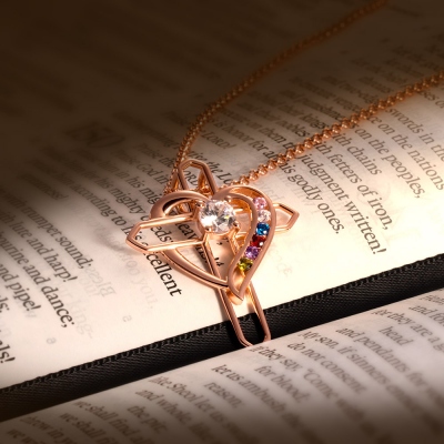 Personalized Heart & Cross Birthstone Necklace