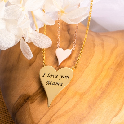 Engraved Dainty Heart Necklace I Love You Mama Necklace