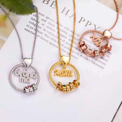 Personalized Name and Birthstone Family Necklace for Mother in Gold
