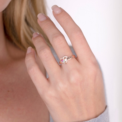 Personalized Heart Birthstone Ring Family Ring Gift for Her