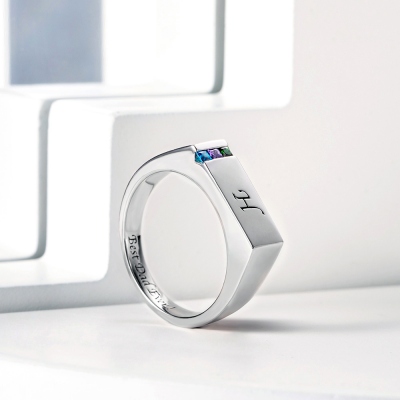 Personalized Birthstone Men's Ring Gift for Father Family Ring