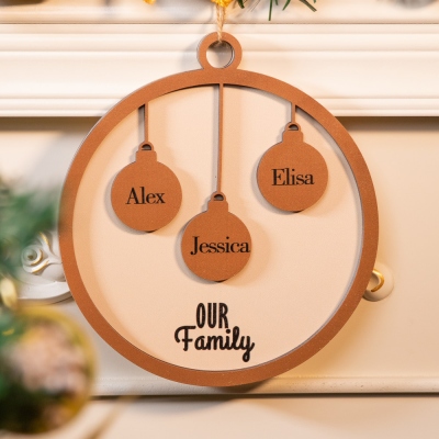 Ornement de Noël en famille avec 2-10 noms personnalisés