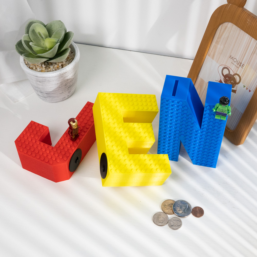 Presente personalizado com nome impresso em 3D para caixa de dinheiro