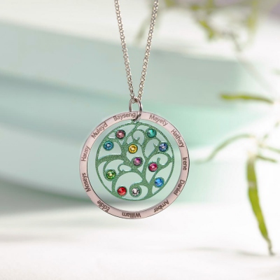 Personalized Family Tree Birthstone Necklace