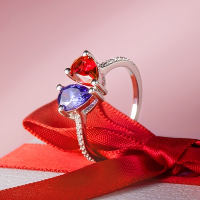 Personalized Ring with Two Birthstones to Be a Heart
