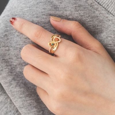 Personalized Name Double Heart Interwoven Ring