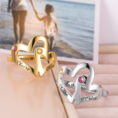 Personalized Mother Daughter Heart Ring