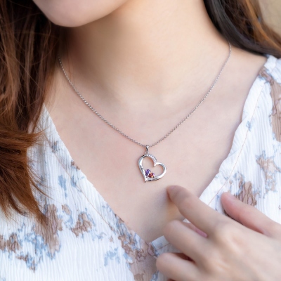 Heart-shaped Birthstone Family Necklace with Customized 1-10 Names