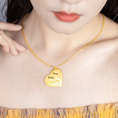 Collier arbre généalogique personnalisé 1-12 noms coeur