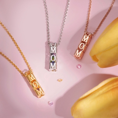 Personalized Mom and Mum Necklace with Birthstone