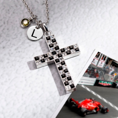 Personalized Check Flag Cross Necklace