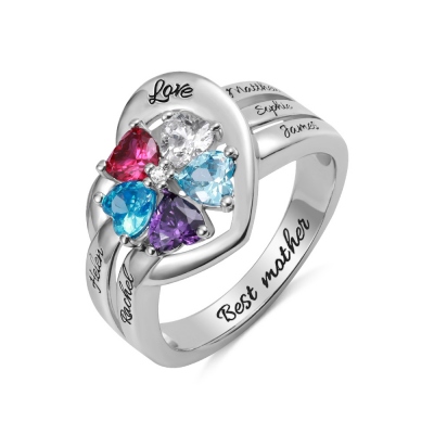 Personalized Name Heart Ring with Birthstone
