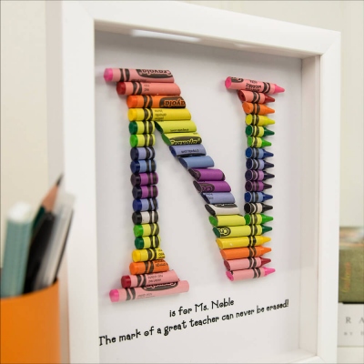 Personalized Rainbow Crayon Letter with Frame Gift For Teachers