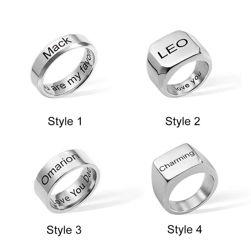 Men's Engraved Ring Stainless Steel Promise Rings, Black/Silver/Gold Plated Matte Finish Personalized Ring, Custom Men's Gifts for Husband/Dad/Boyfriend