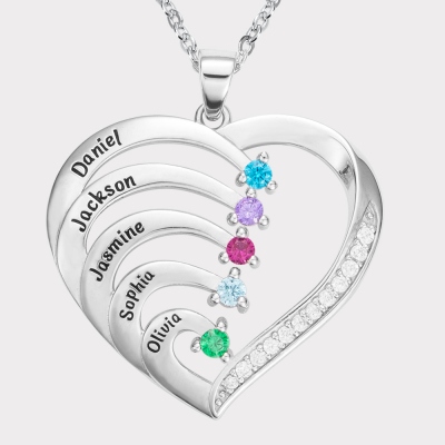 Personalized Name and Birthstone Family Heart Necklace
