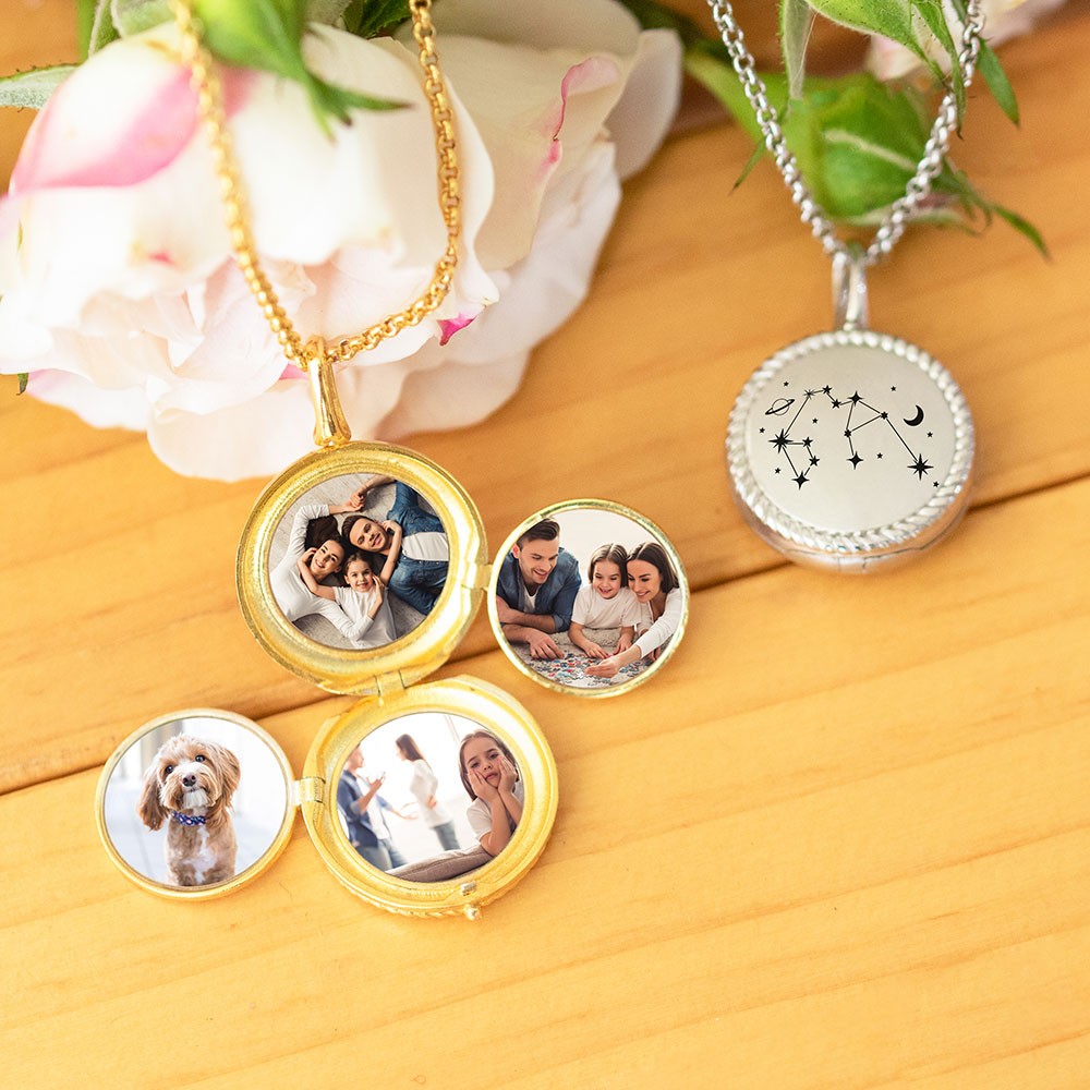 Personalized Photo Locket Necklace Memorial Constellation Pendant Necklace Gift for Woman/Mom/Her/Lover