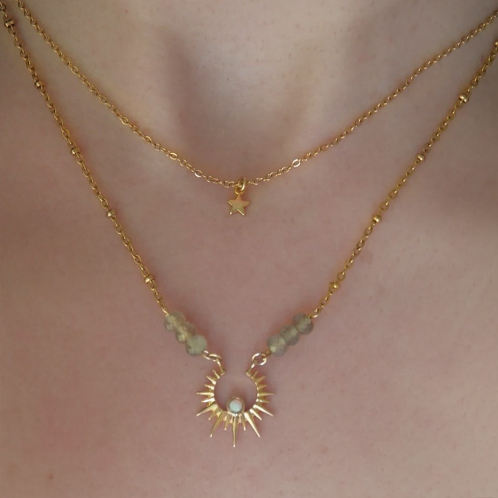 Multi-layered Necklace, Boho Star Neck Chain Choker Pendant Necklace, Atelier Opal Labradorite Inox Brass, Fashion Jewelry for Women and Girls