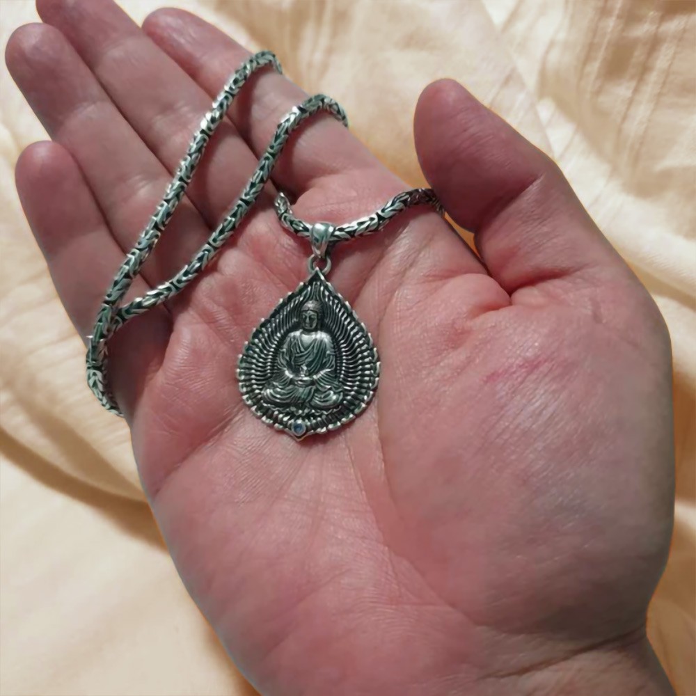 Silver Buddha Necklace Lotus Buddha Pendant with Custom Gemstone, Buddha on a Lotus Flower Pendant Necklace, Medicine Buddha Jewelry