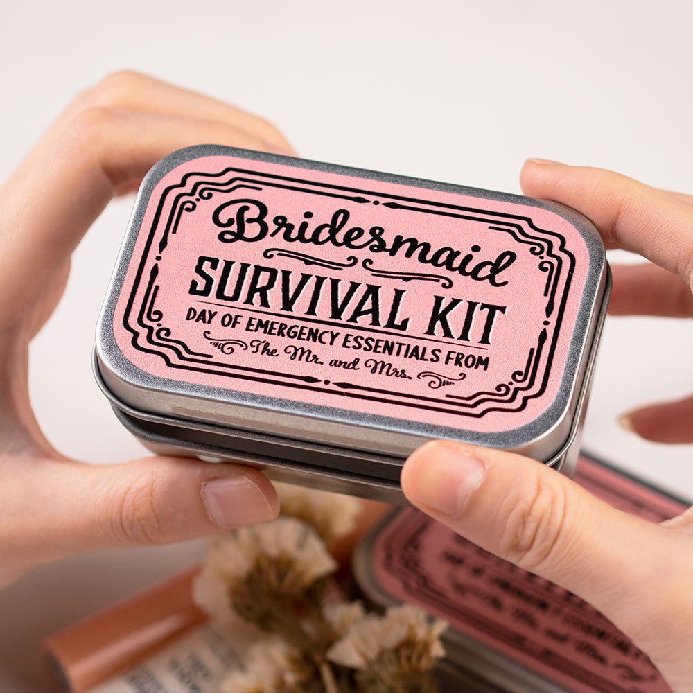 Custom Bridesmaid Wedding Day Survival Kit, Bridesmaid Gift Box Tin for Engagement Supply & Wedding Survival Kit - Sold at 3PCS