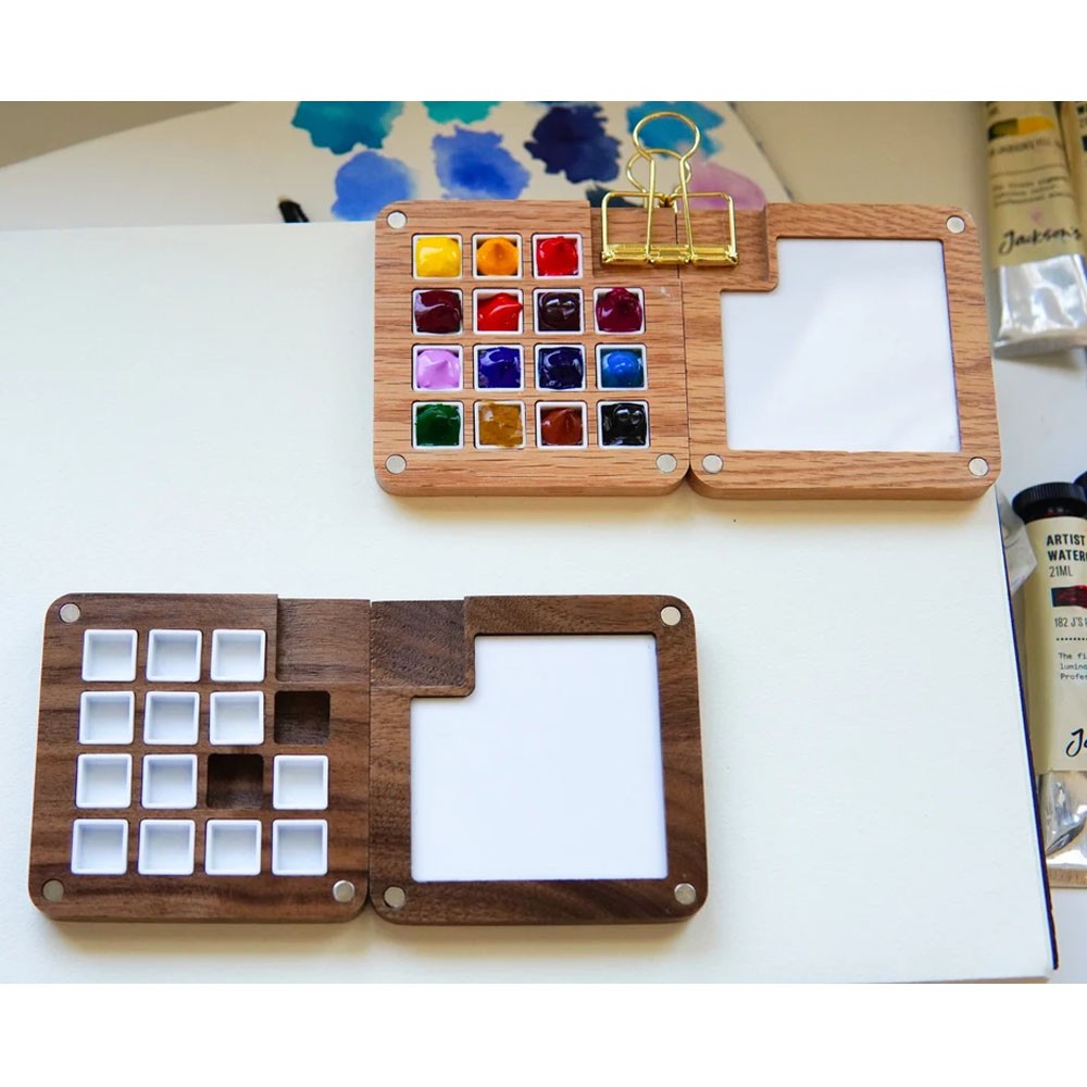 Custom Name Walnut Wood Portable Watercolor Palette