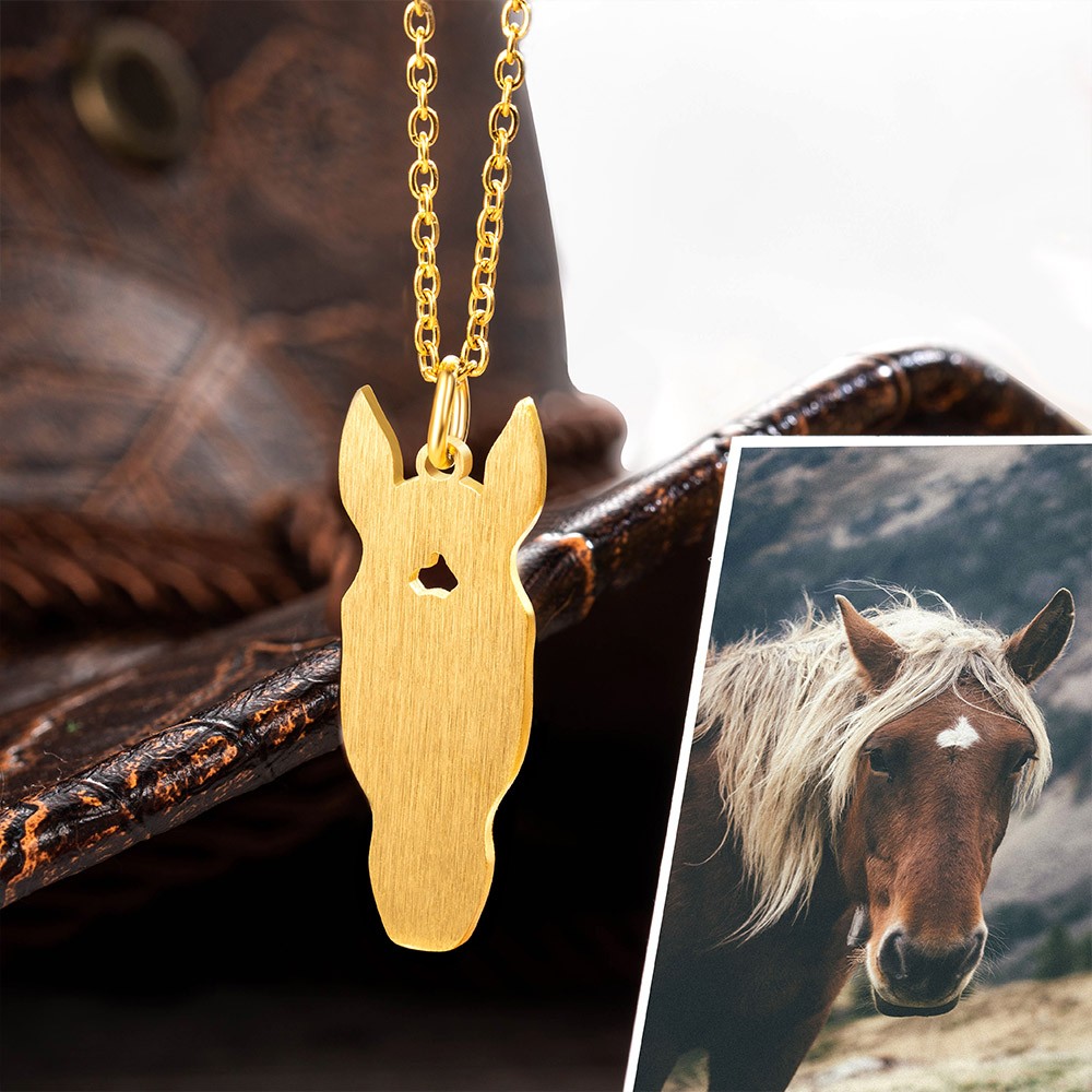 Custom Horse Necklace with Horse Head Silhouette