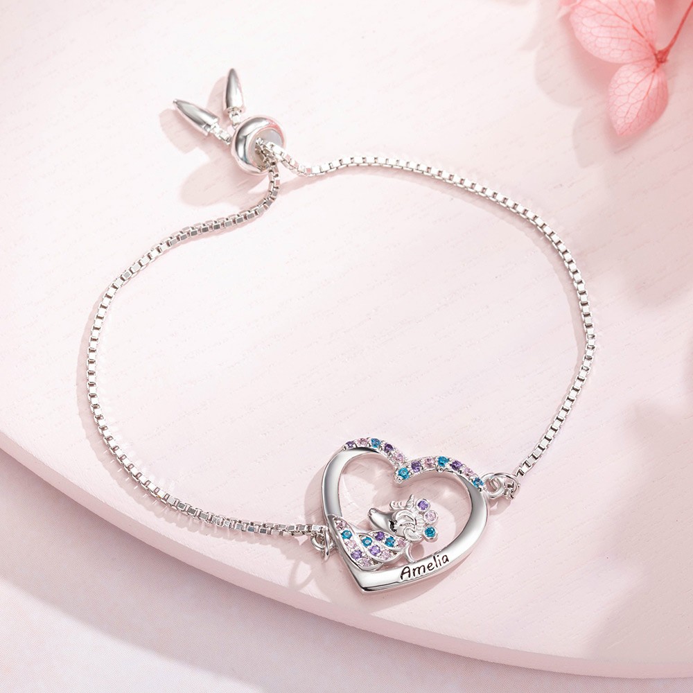 Custom Name Unicorn Jewelry Set, Unicorn Necklace/Stud Earring/Bracelet, Unicorn Jewelry for Girls, Birthday Gift for Daughter/Granddaughter