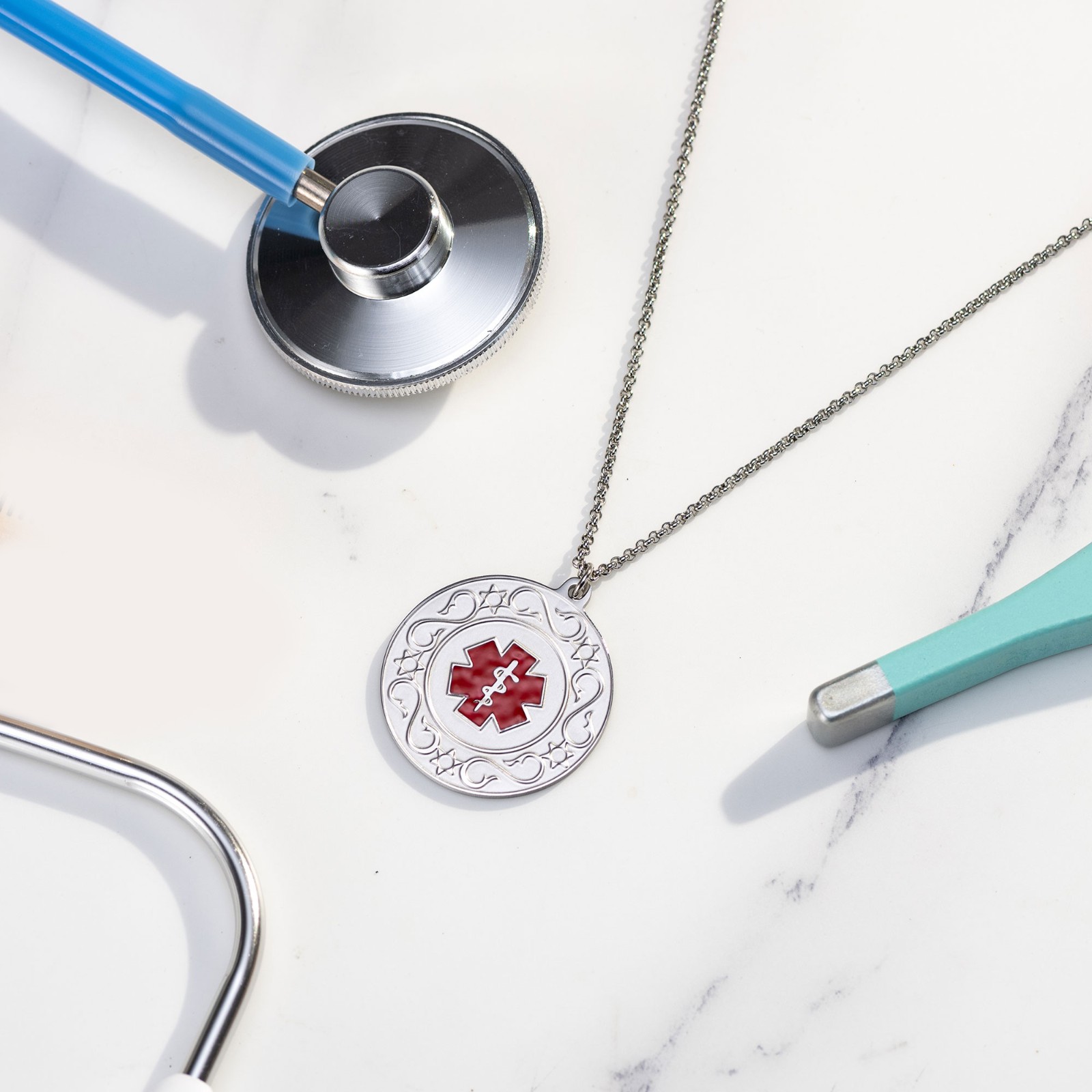 Custom Medical Alert Necklace Stainless Steel Engraved Medical Jewelry, ID Tag for Men/Women