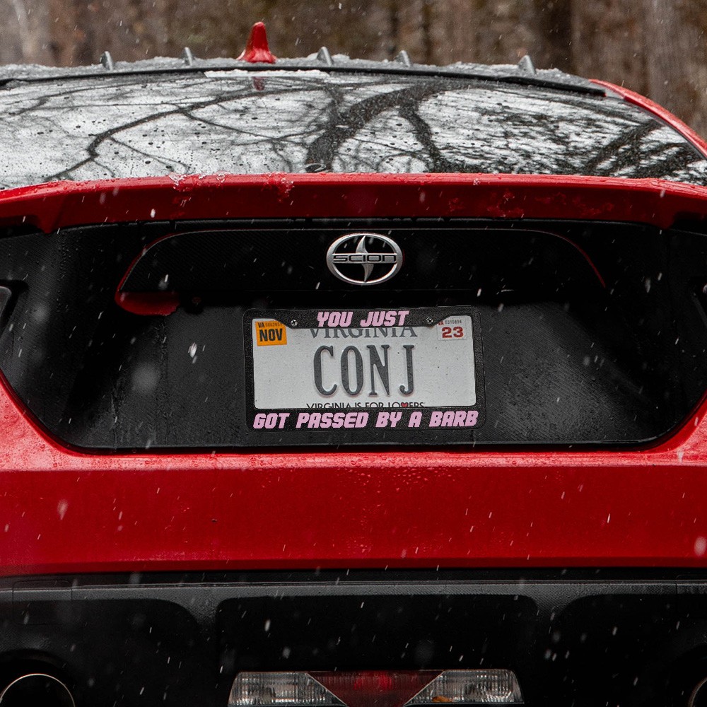 Nicki Minaj Inspired Barb License Plate Frame, License Plate, You Just Got Passed by a Barb, Auto Plate Frame Barb Car Accessories - Black and Pink