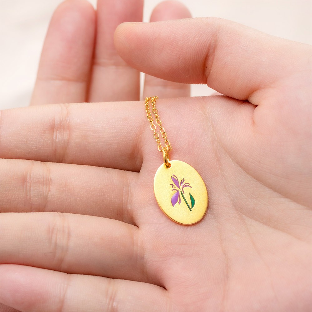 Colar de flores de nascimento de esmalte personalizado com nome, pingente de charme gravado em ouro, presente de aniversário/dia das mães para esposa/mãe/namorada/filha